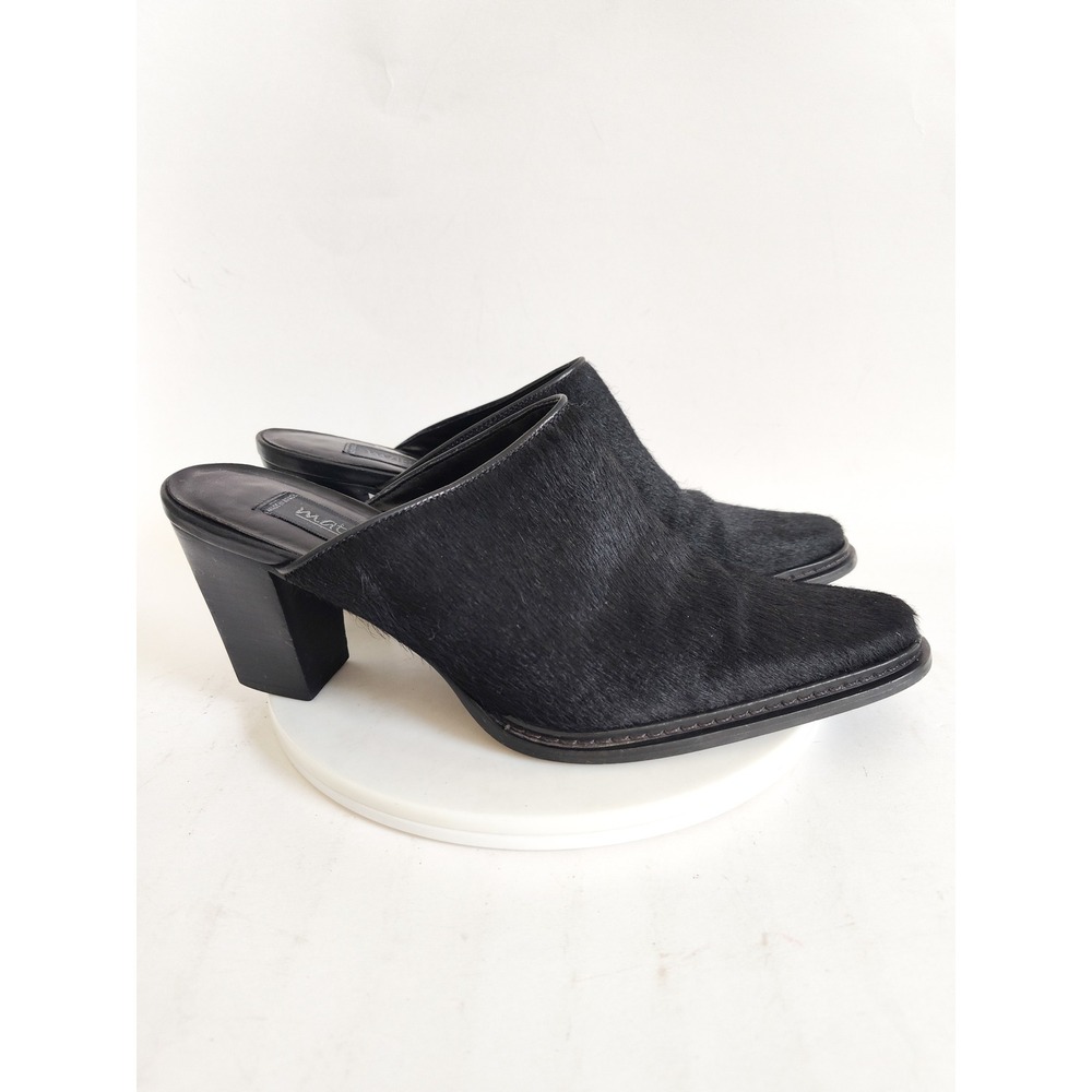 Matisse Mules 9.5 Pointed Toe Black Calf Hair Block Heel Western Chic